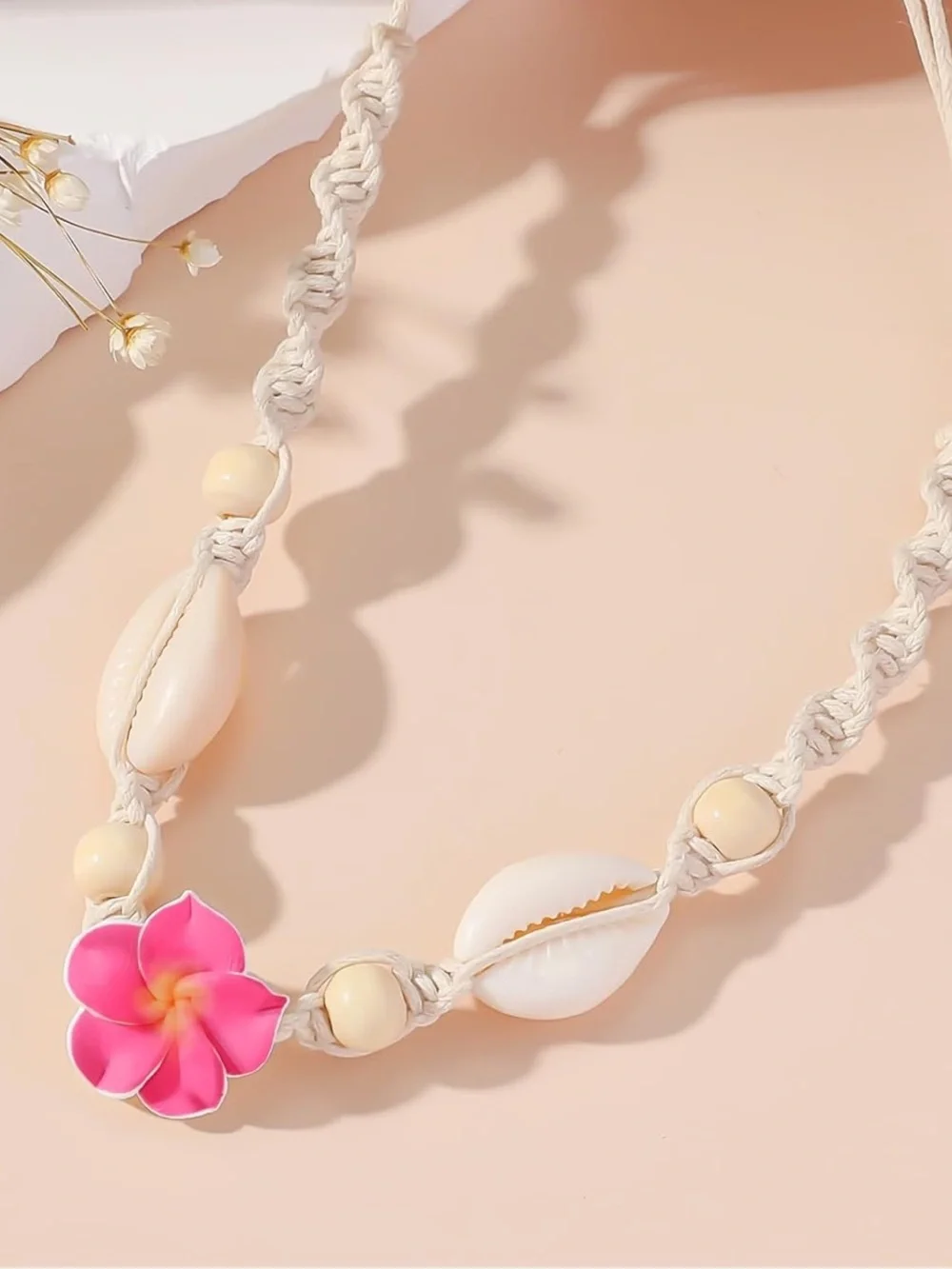 Anthropologie Pink Plumeria Shell Choker Necklace